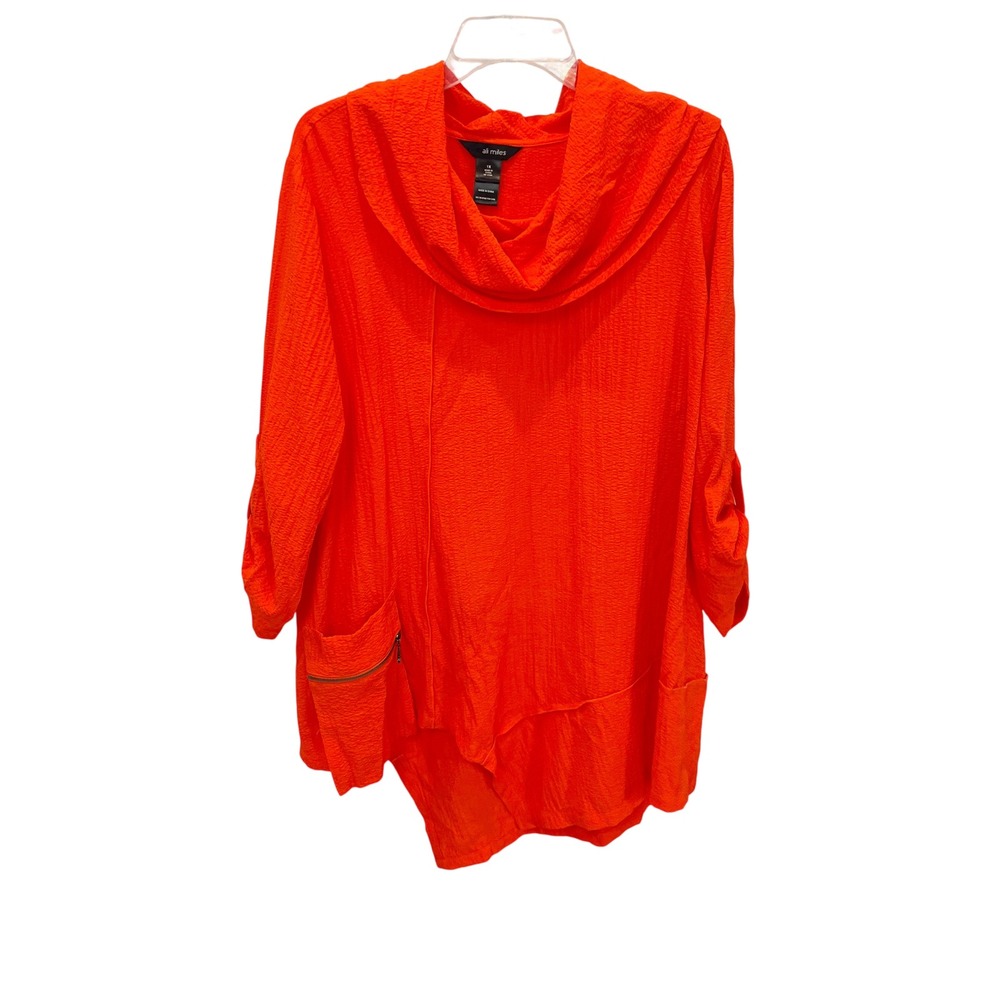 Ali Miles Orange Textured Cowl Neck Asymmetrical Tunic Top Artsy - Size 1X